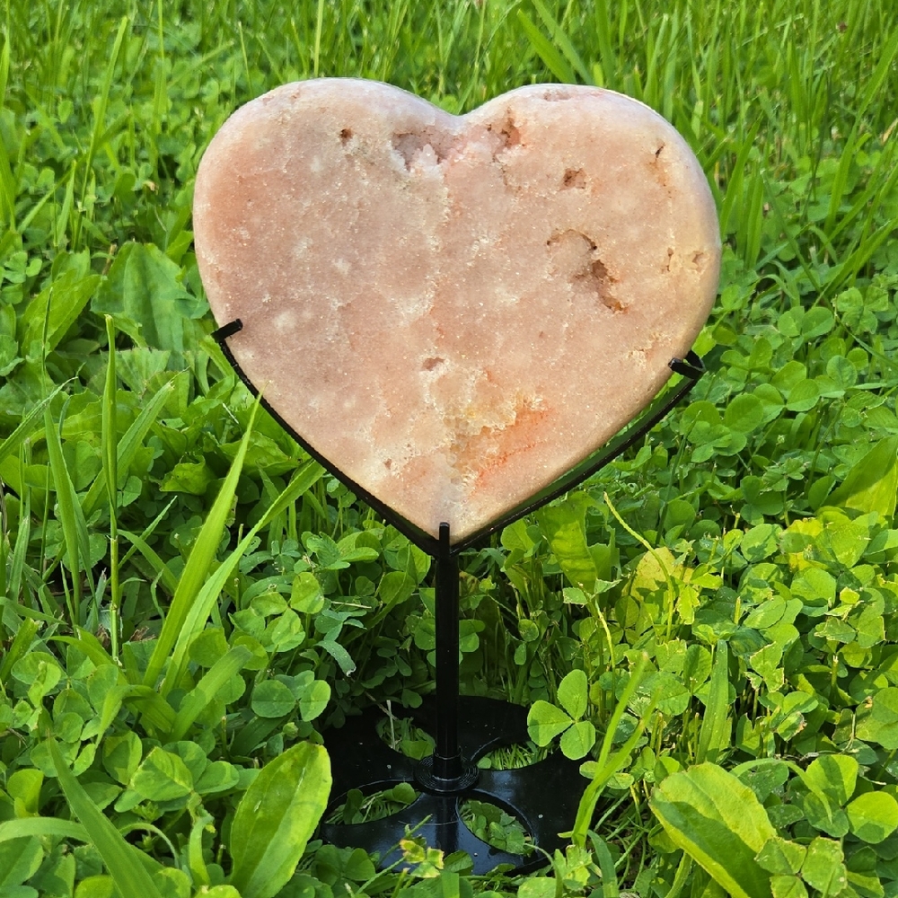 Large Pink Amethyst Heart With Stand